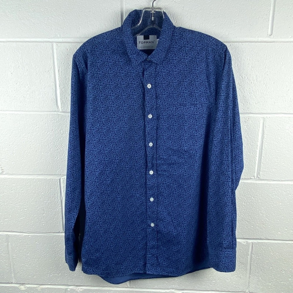 Topman Blue Floral Shirt Mens S Slim Fit Button Up Long Sleeve Cotton